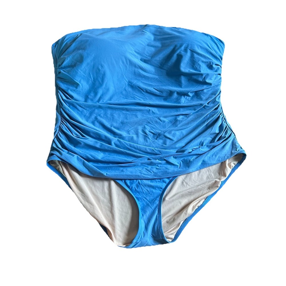 J Crew Ruched One Piece Light Blue Swimsuit‎ Strapless Removable Pads Size 22